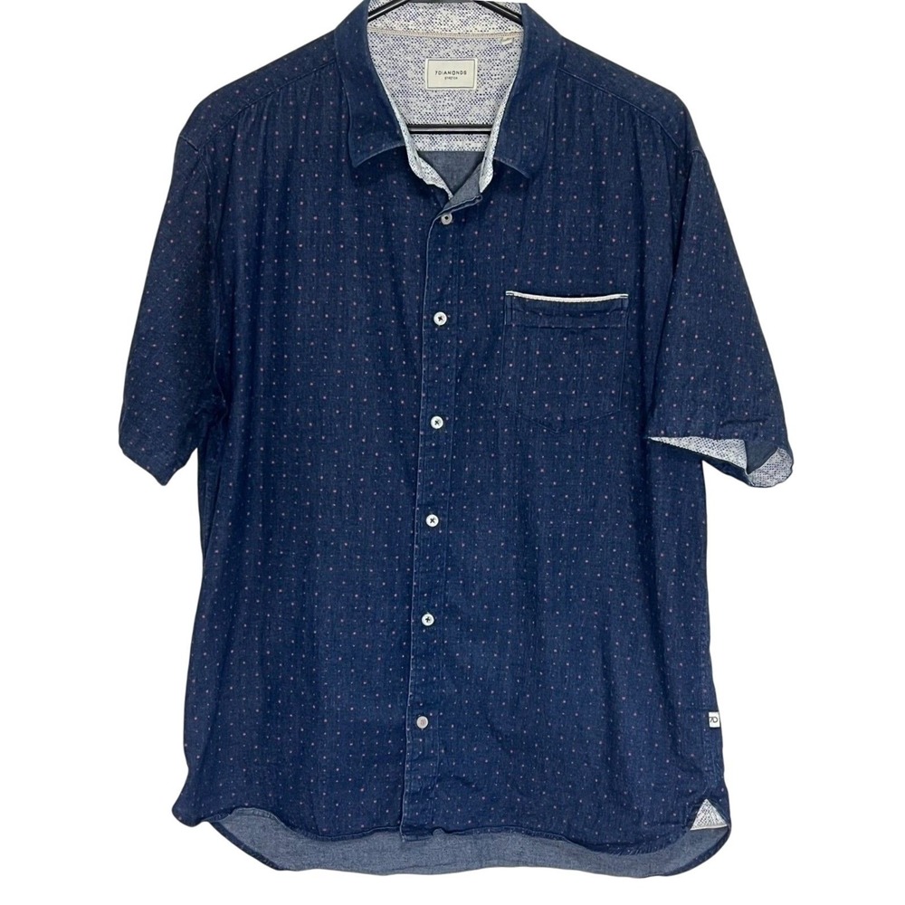 7 Diamonds Mens XL Audio Tree Denim Stretch Woven Shirt Short Sleeve SMK-6521